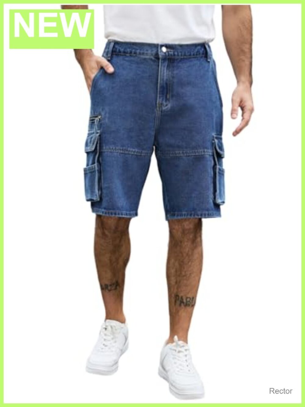 Mens Cargo Shorts Elastic Waist Jorts 9 Pockets Relaxed Fit Knee Length